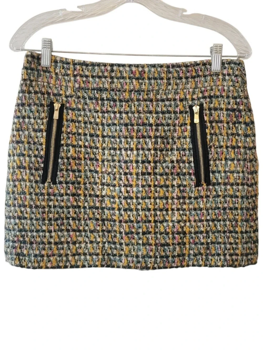 J. Crew Green, Gold & Cream Metallic Tweed Mini Skirt Size 4